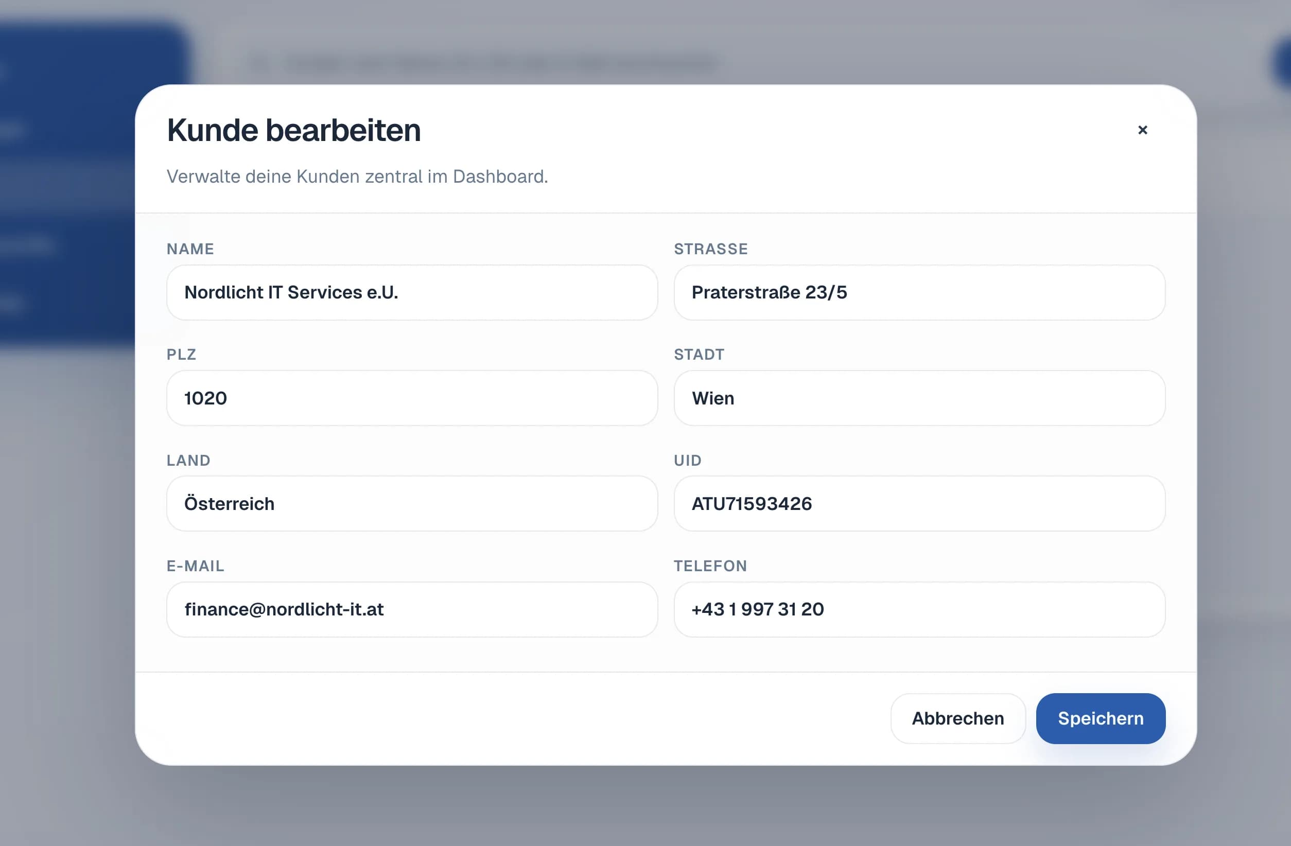 Screenshot der Kundenverwaltung mit wiederverwendbaren Empfängern