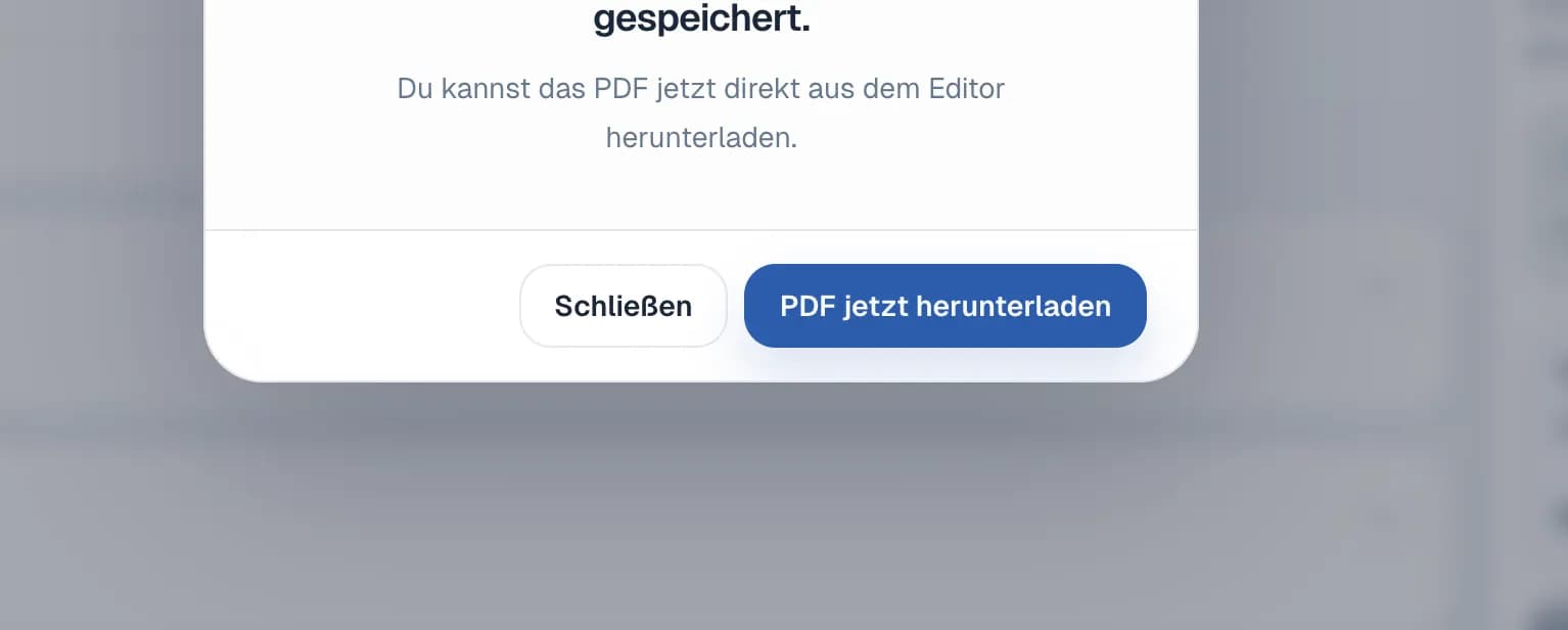Screenshot des PDF-Export-Dialogs mit Download-Button