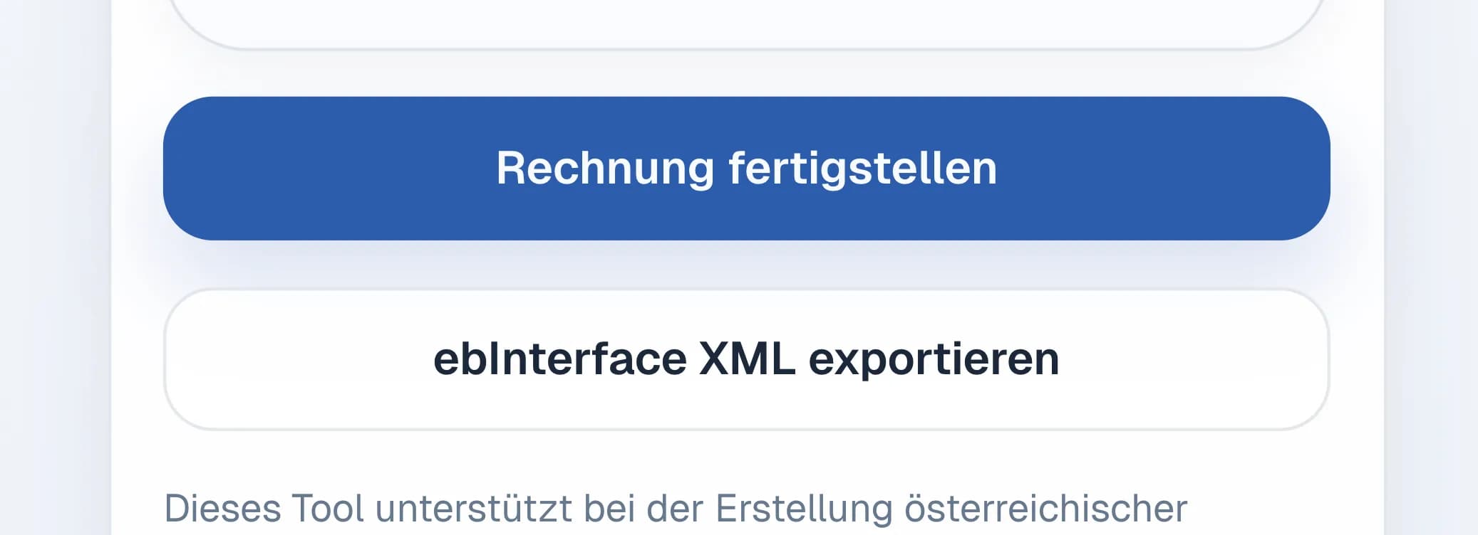 Screenshot des ebInterface XML-Export-Bereichs